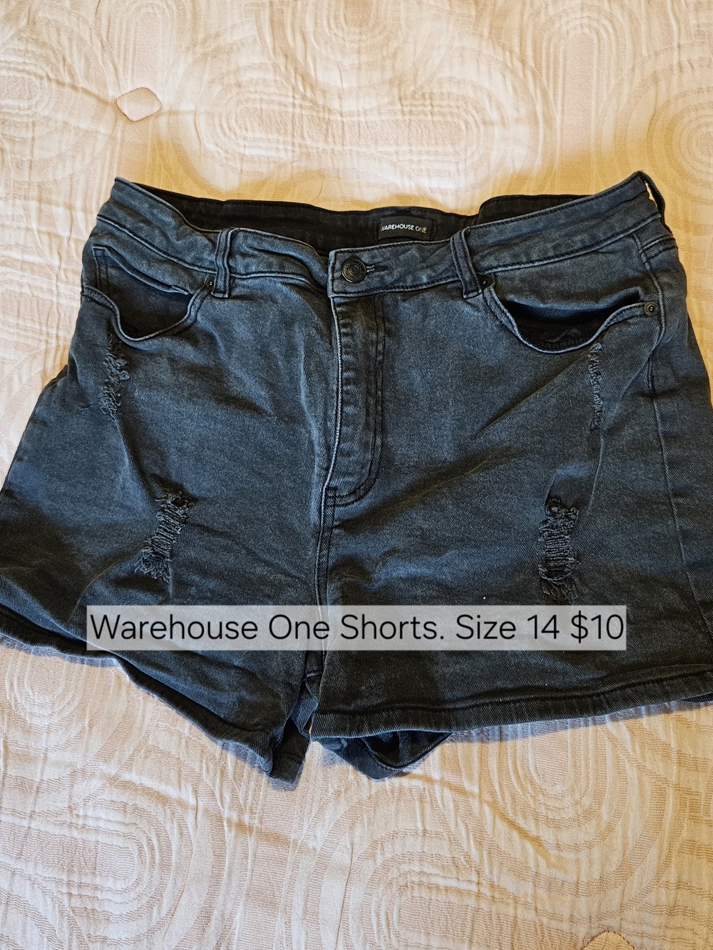 Warehouse Black Distressed Denim Shorts